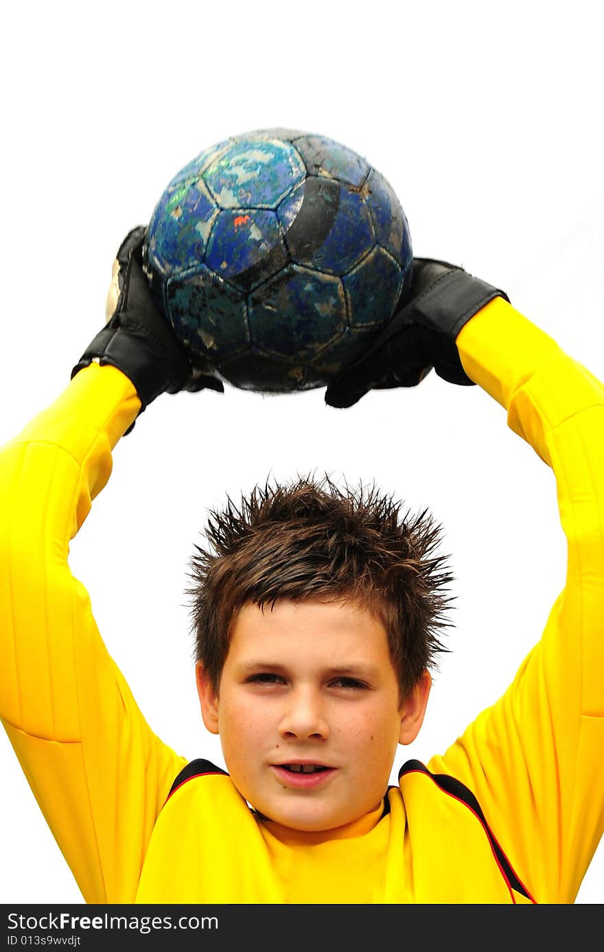 Shot of a teenager in his football kit. Shot of a teenager in his football kit