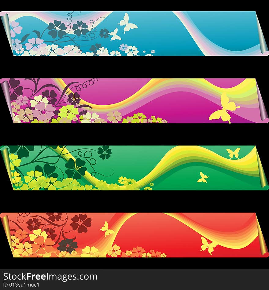 Four separated banner with similar design elements such as butterflys for your text. Four separated banner with similar design elements such as butterflys for your text.