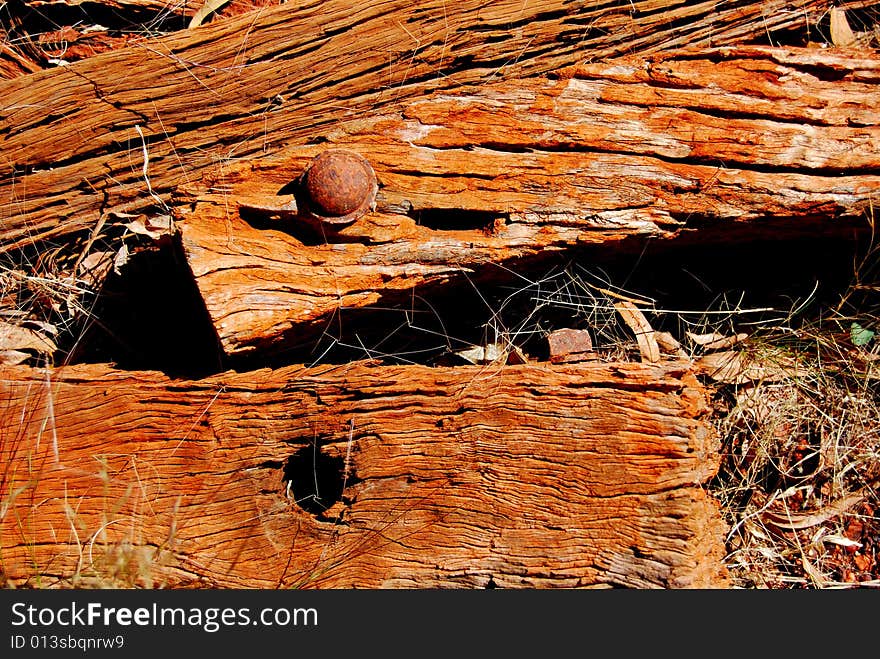 Old rotting wood sleepers jarrah