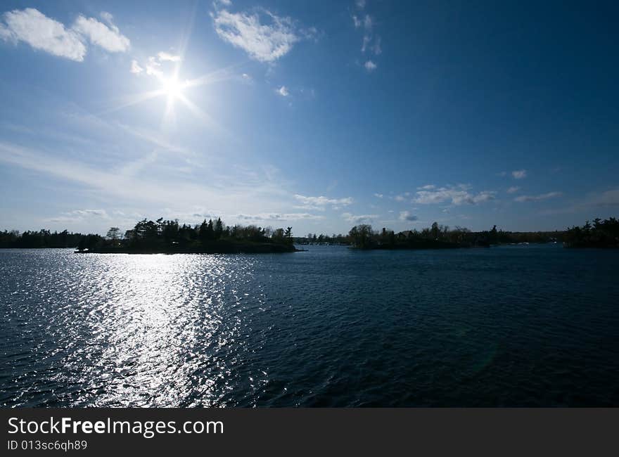 Sun above river