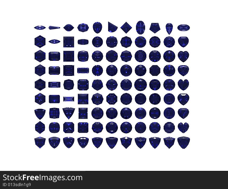 Isolated blue sapphire on white background. VHQ render for catalogues.