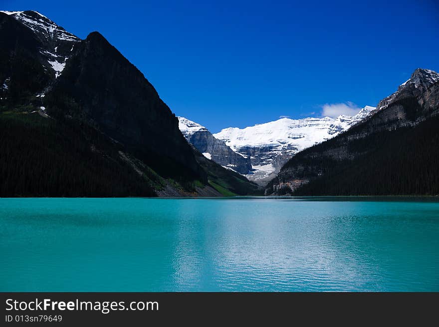 Blue lake and some mountain in canada. Blue lake and some mountain in canada