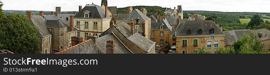 A panoramic shot of the rooftops of Saint Suzanne in rural France. A panoramic shot of the rooftops of Saint Suzanne in rural France.