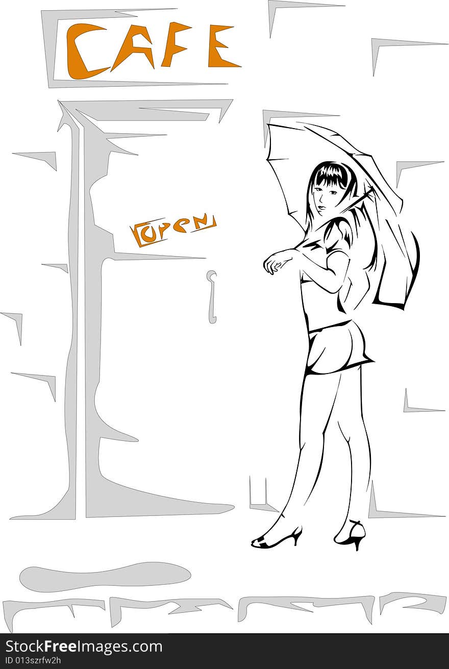 Vector illustration of the girl with an umbrella