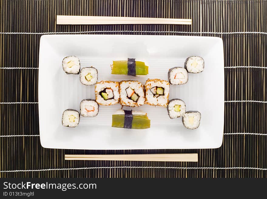 A plate with different kinds of sushi