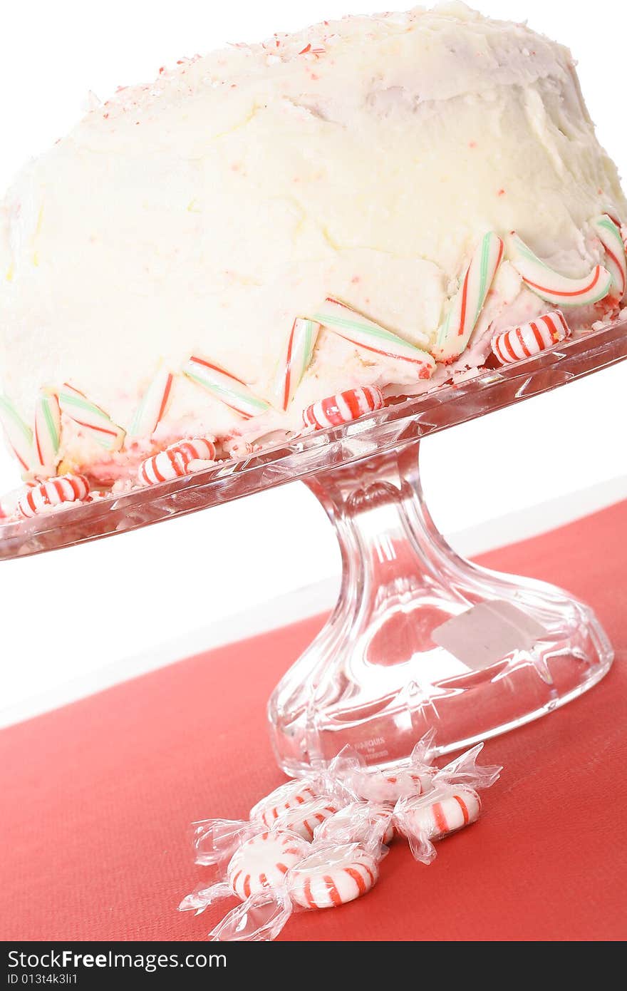 Beautiful bakery peppermint cake angle isolated on white