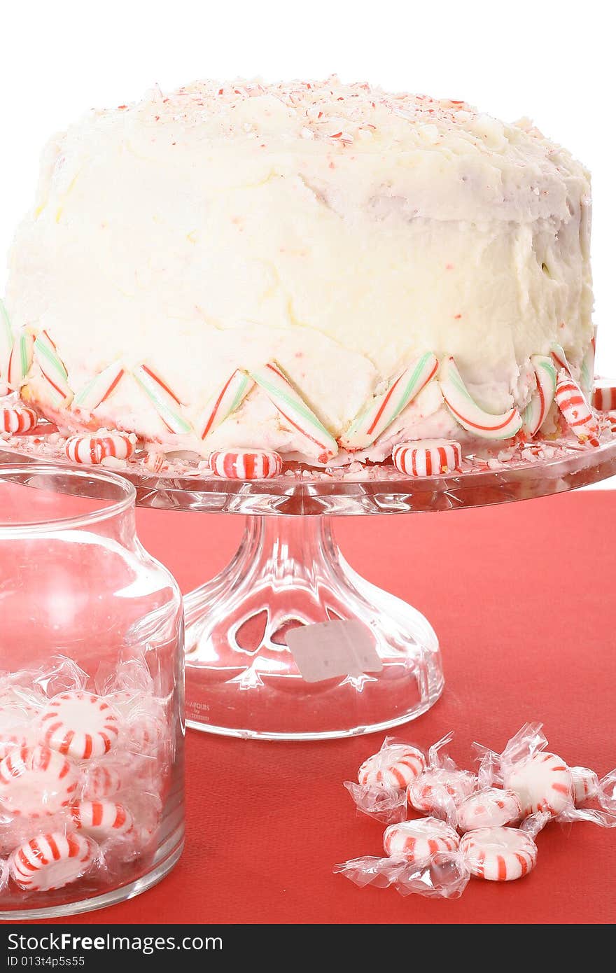 Shot of a peppermint candy cake isolated