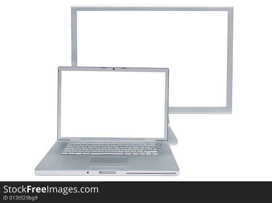 Modern laptop and the display on a white background