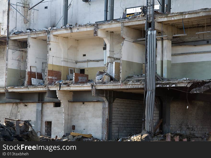 Old industrial building under demolition