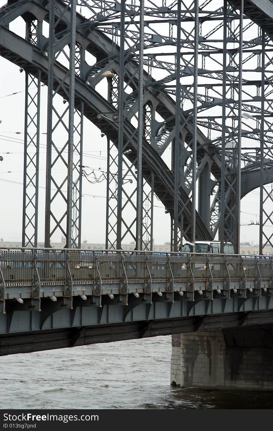 The iron bridge over the big river. The iron bridge over the big river