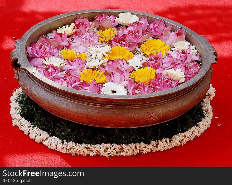 Flowers in a bowl containing water. Flowers in a bowl containing water