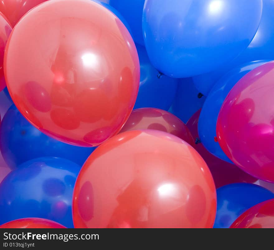 Many red and blue balloons background