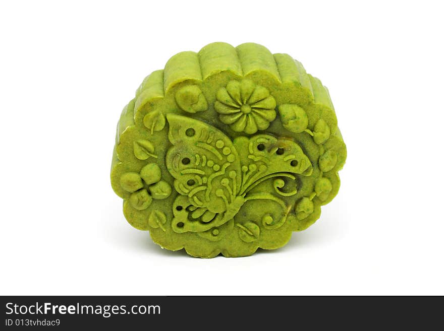 A green tea moon cake isolated on white background.