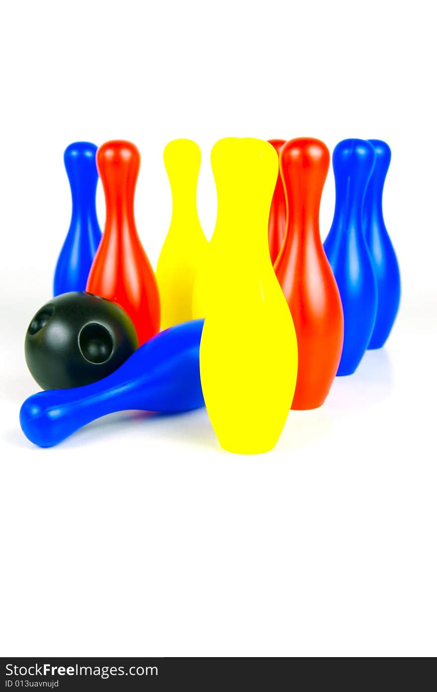 Ten pin bowling pins isolated against a white background