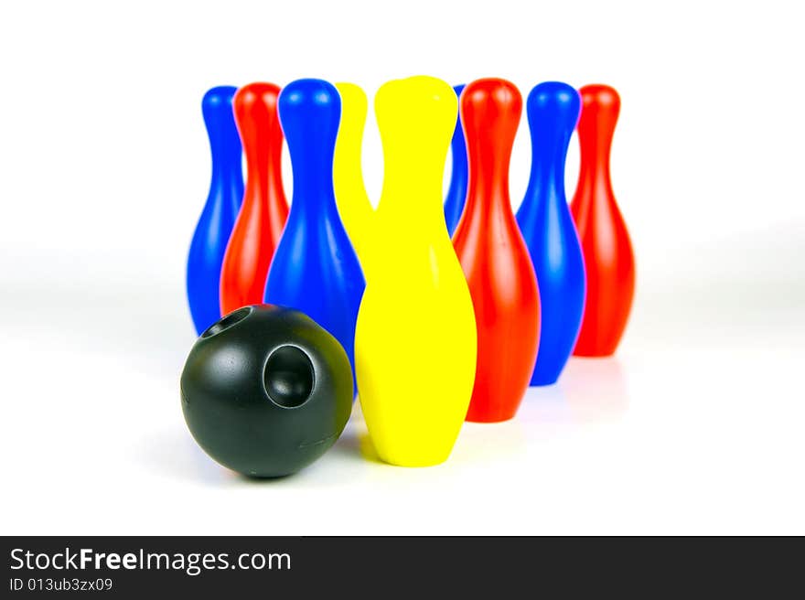 Ten pin bowling pins isolated against a white background