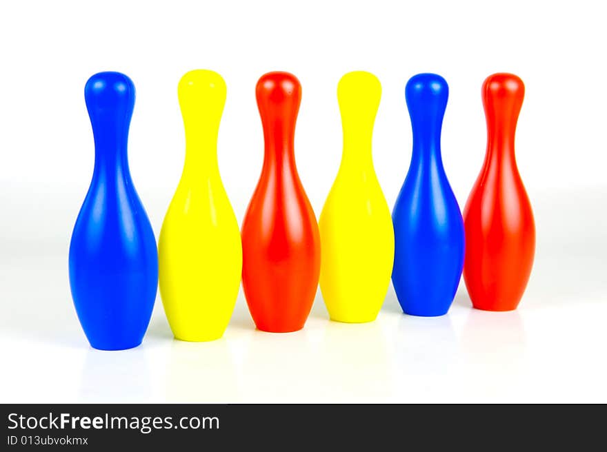 Ten pin bowling pins isolated against a white background