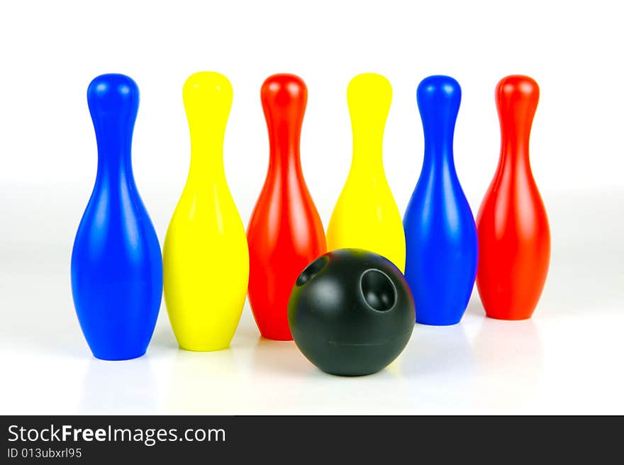 Ten pin bowling pins isolated against a white background