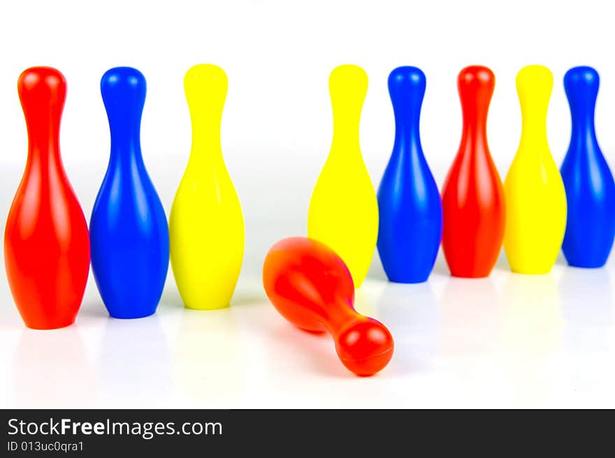 Ten pin bowling pins isolated against a white background