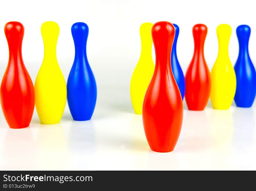 Ten pin bowling pins isolated against a white background