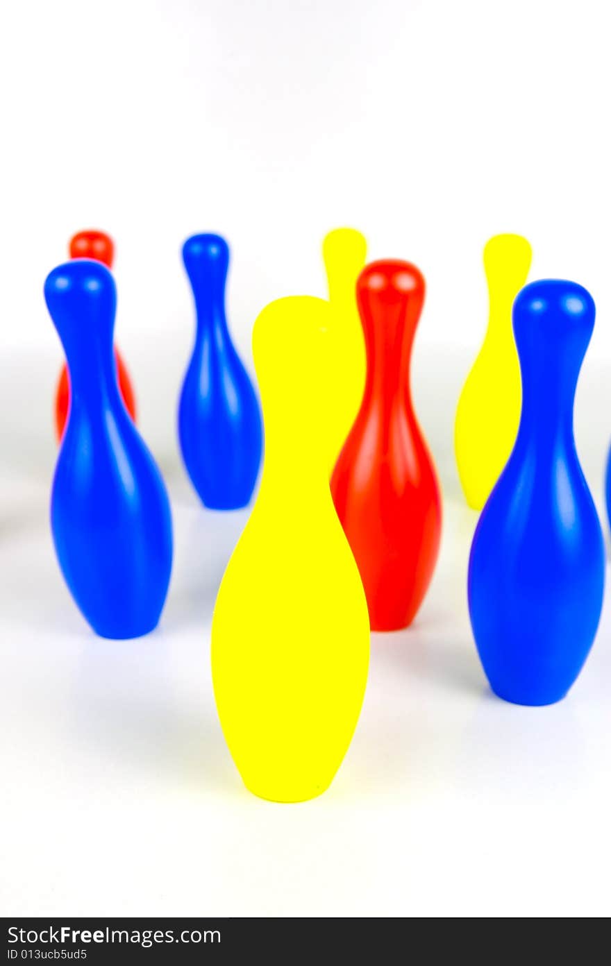 Ten pin bowling pins isolated against a white background