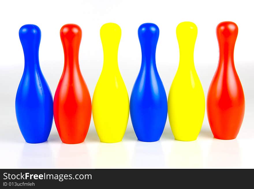 Ten pin bowling pins isolated against a white background