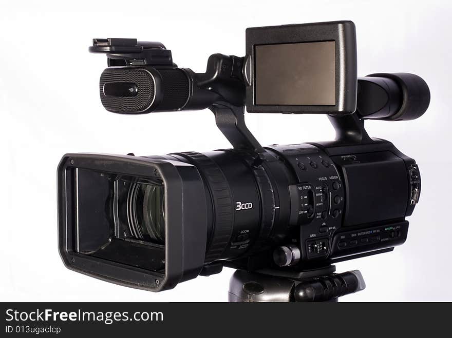 Professional HDV camcorder isolated on white