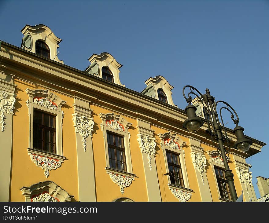 Historic building facade in the center of cracow poland. Historic building facade in the center of cracow poland