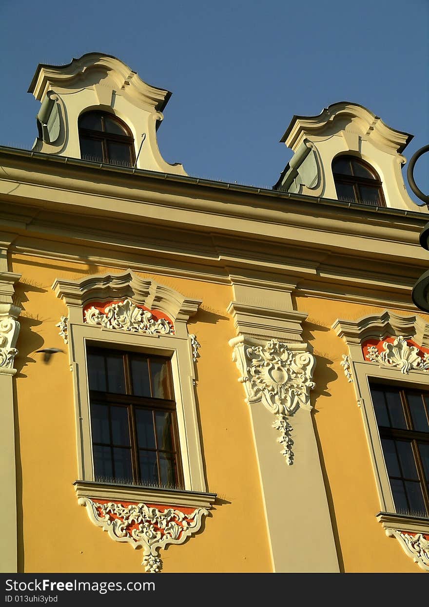 Historic building facade in the center of cracow poland. Historic building facade in the center of cracow poland