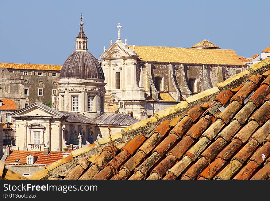 On a photo Dubrovnik old city, details, Cathedral. On a photo Dubrovnik old city, details, Cathedral.