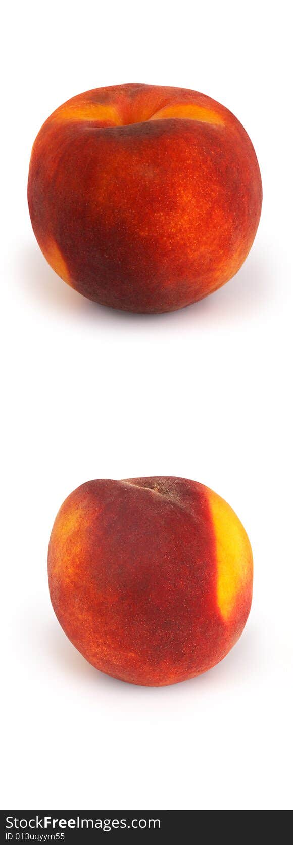 Two peachs on a white background