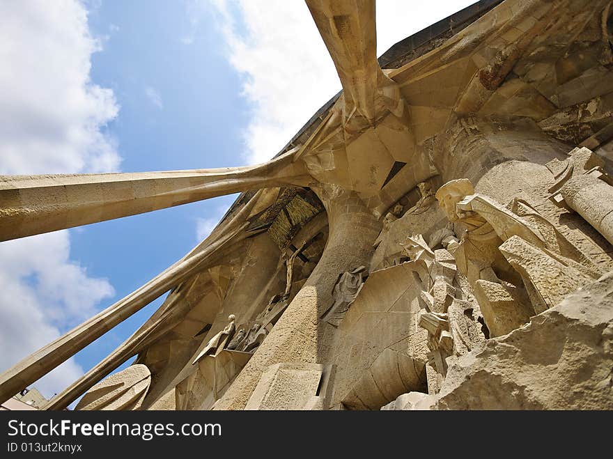 Detail of the facade of the passion sagrada familia. Detail of the facade of the passion sagrada familia