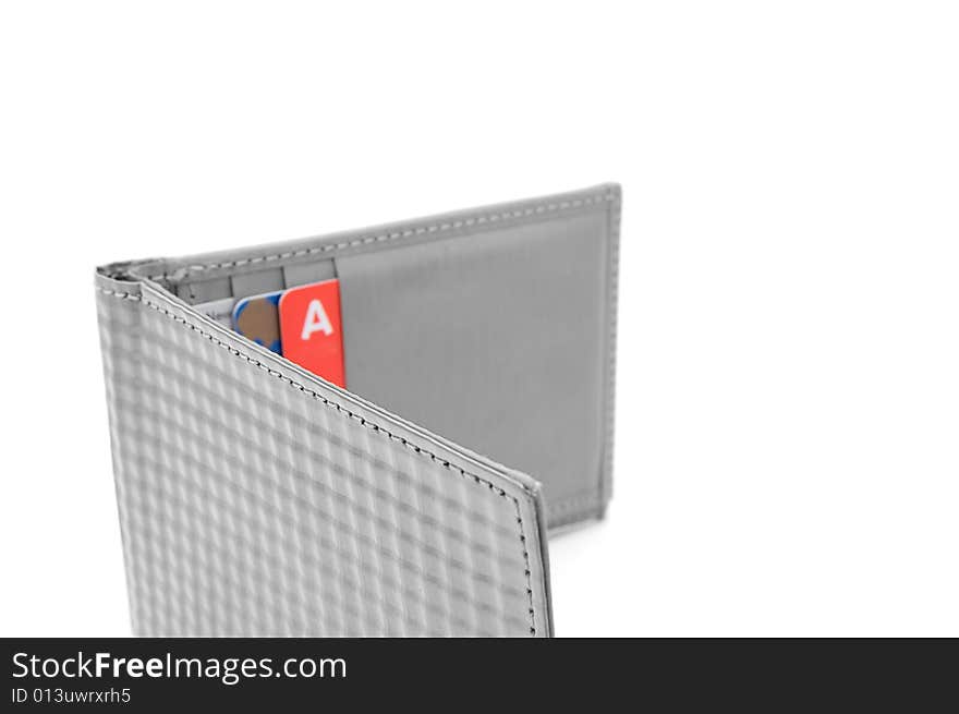 Credit cards in wallet made of stainless steel fibers. Credit cards in wallet made of stainless steel fibers