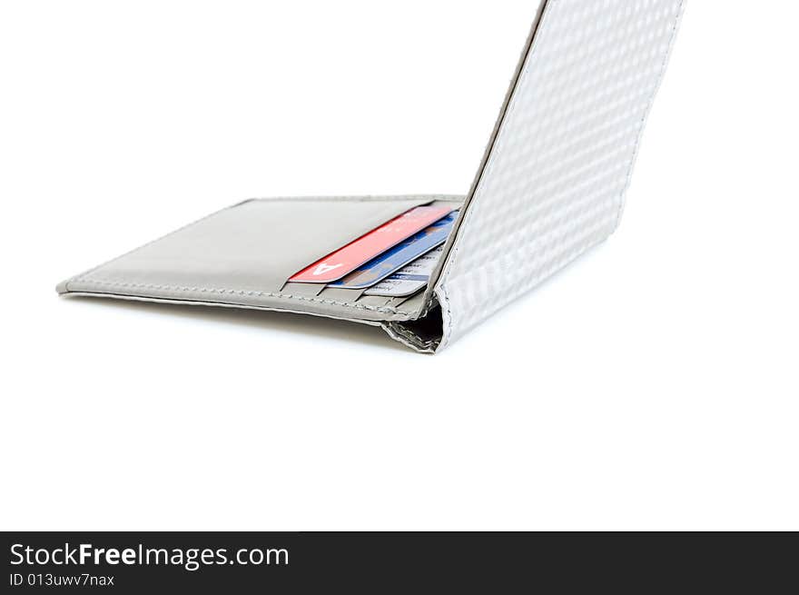 Credit cards in wallet made of stainless steel fibers. Credit cards in wallet made of stainless steel fibers