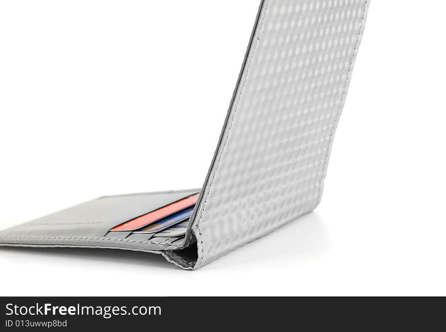 Thin grey wallet with credit cards