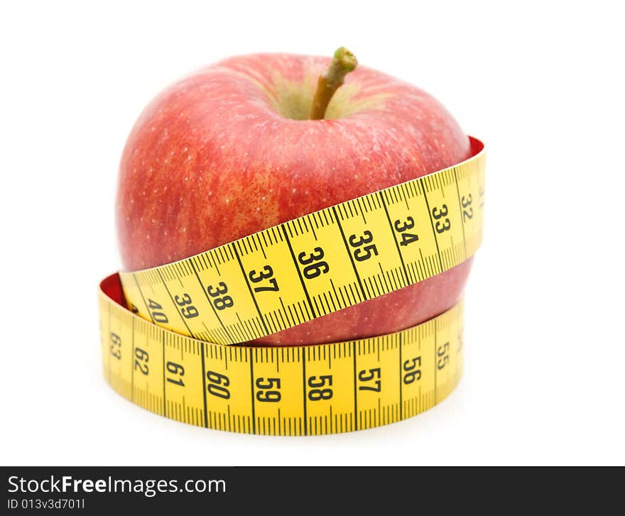 Red apple in measuring tape