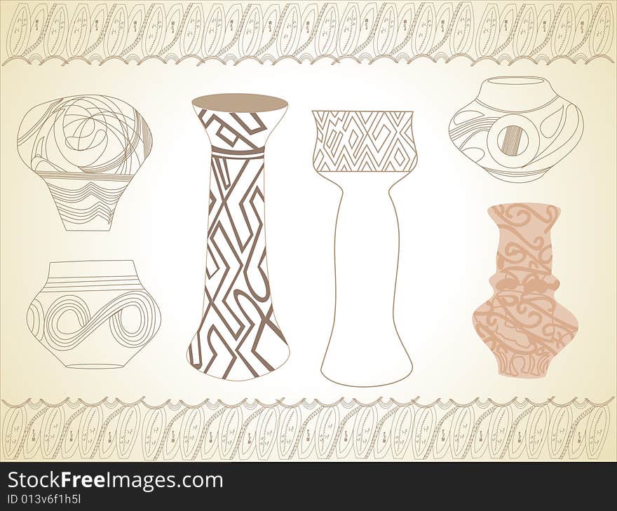 Stylized vases with coordinating design elements