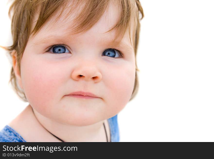 Portrait of pretty baby on white background