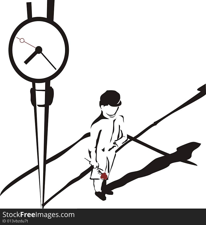 Vector illustration of waiting man under the clock