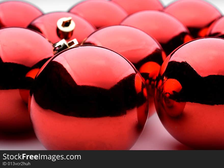 Red holiday decorative Christmas balls. Red holiday decorative Christmas balls