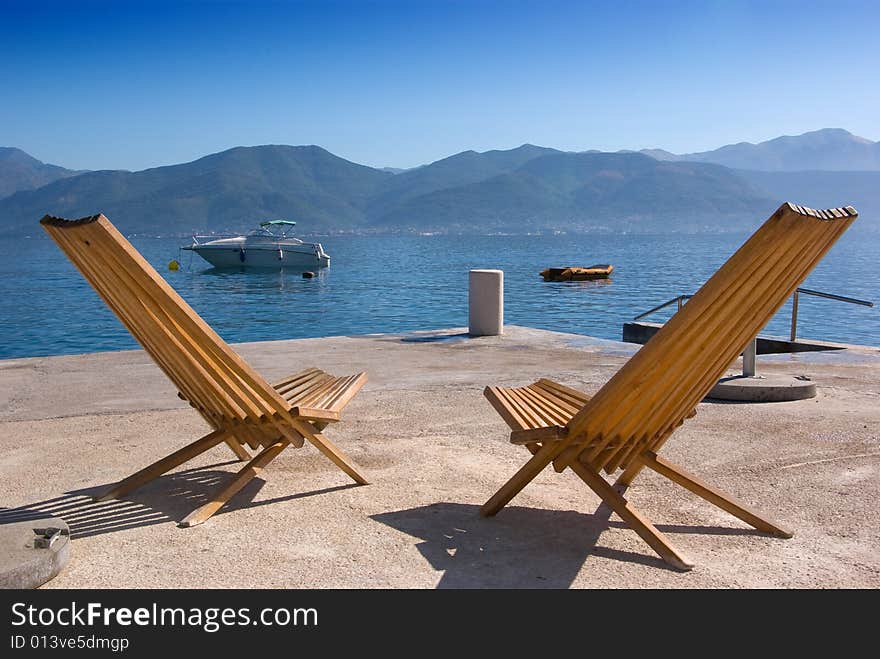 Empty chairs on a beach at the Adriatic sea. Empty chairs on a beach at the Adriatic sea