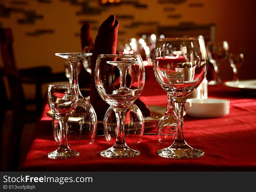 Wine/water glasses on festive table