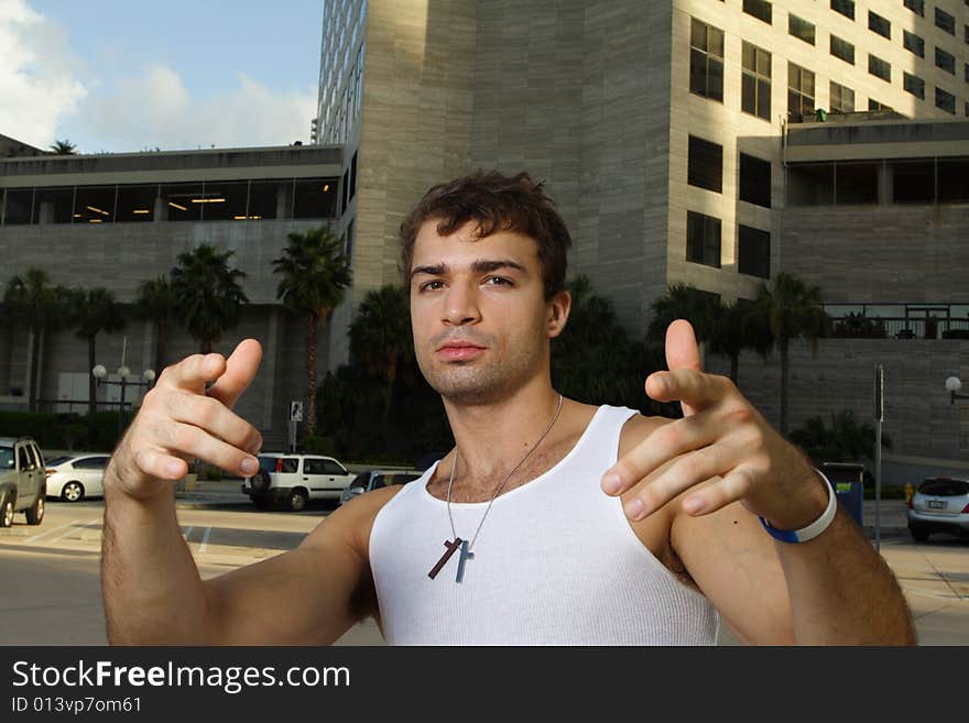 Young man gesturing