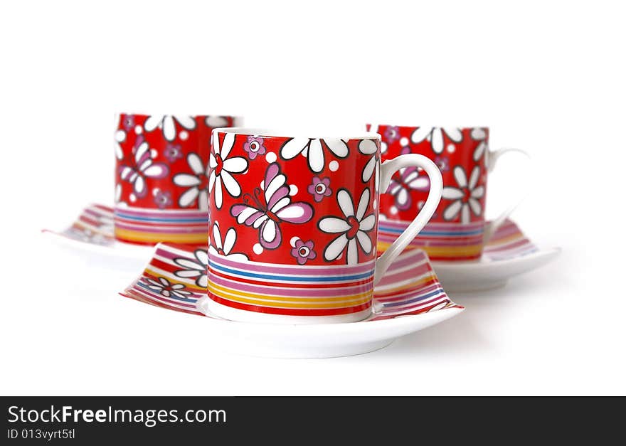 Bright cups of black coffee isolated on the white