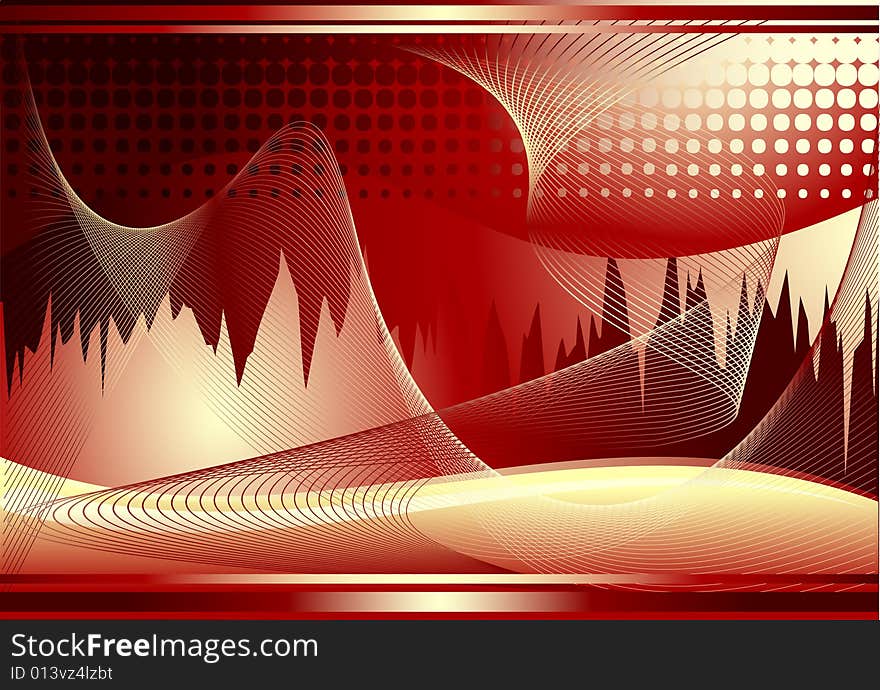 Red abstract background with wave and lines. Additional vector format in EPS (v.8).