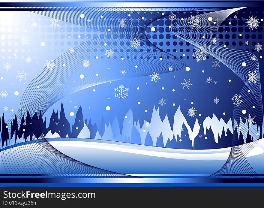 Blue winter background with waves and snowflakes. Additional vector format in EPS (v.8).