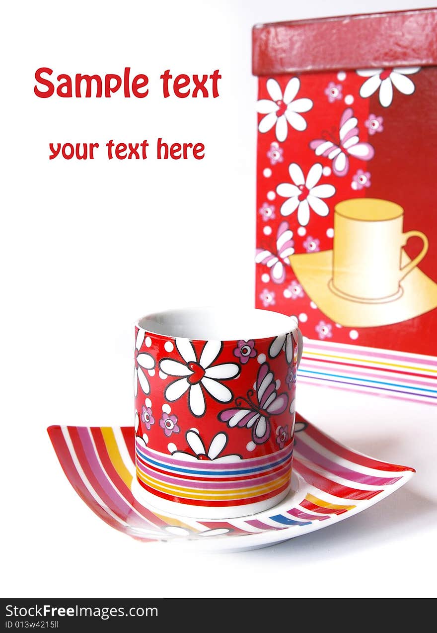 Tea cups in gift packing isolated on a white background