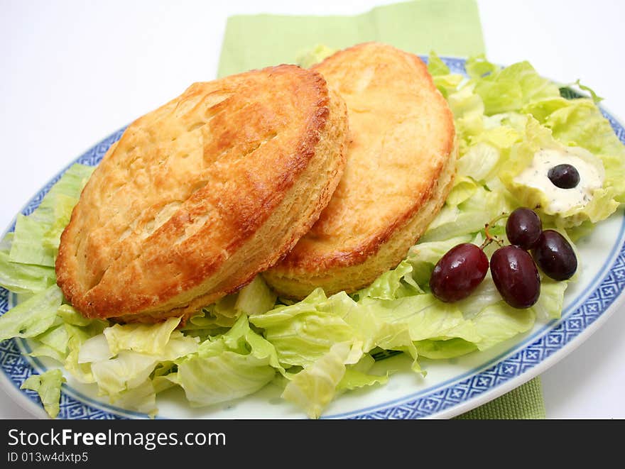 Fresh salmon fish in bread on a plate