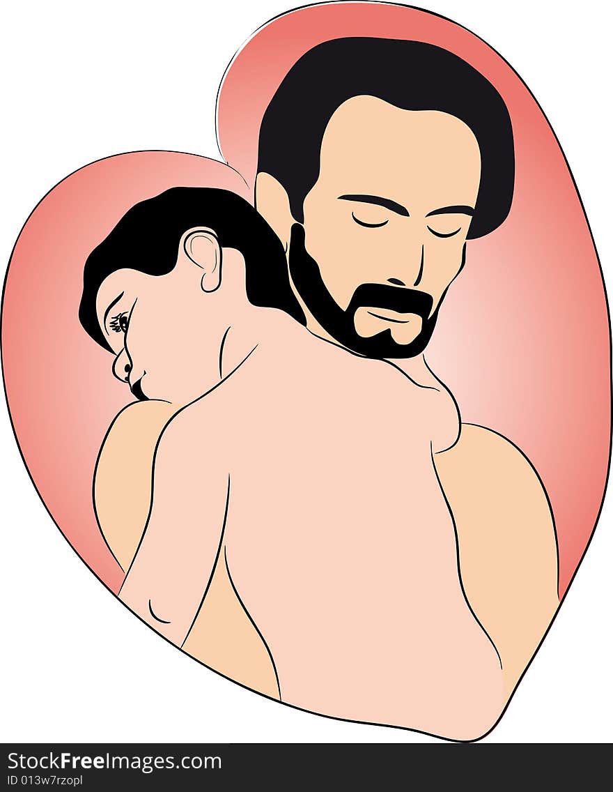 Vector illustration of father hugging his baby. Vector illustration of father hugging his baby