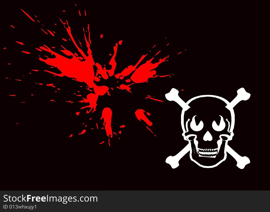 Skull representing danger and blood shed in a black background. Skull representing danger and blood shed in a black background