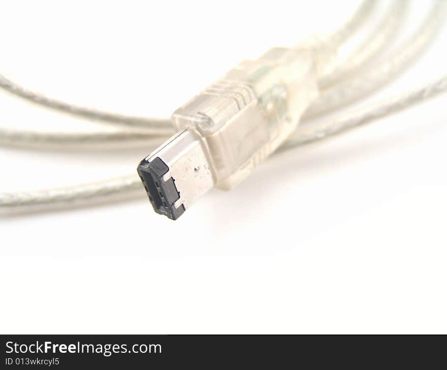 Transparent firewire cable isolated over white background